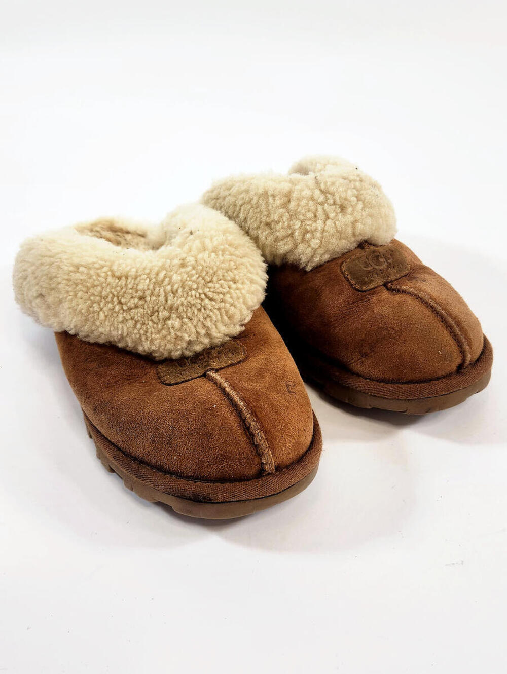 UGG Brown Suede Shearling Slip-On Slippers